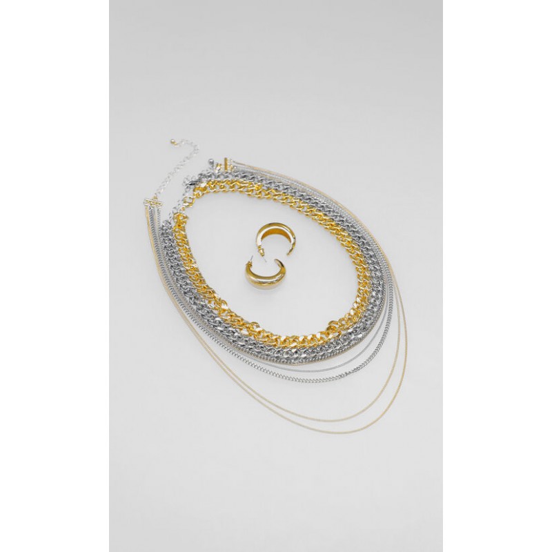 Collar Multicadena Y Aretes