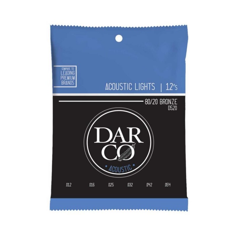 Cuerdas Darco para Guitarra Acústica 6-String Light, 80/20 Bronze