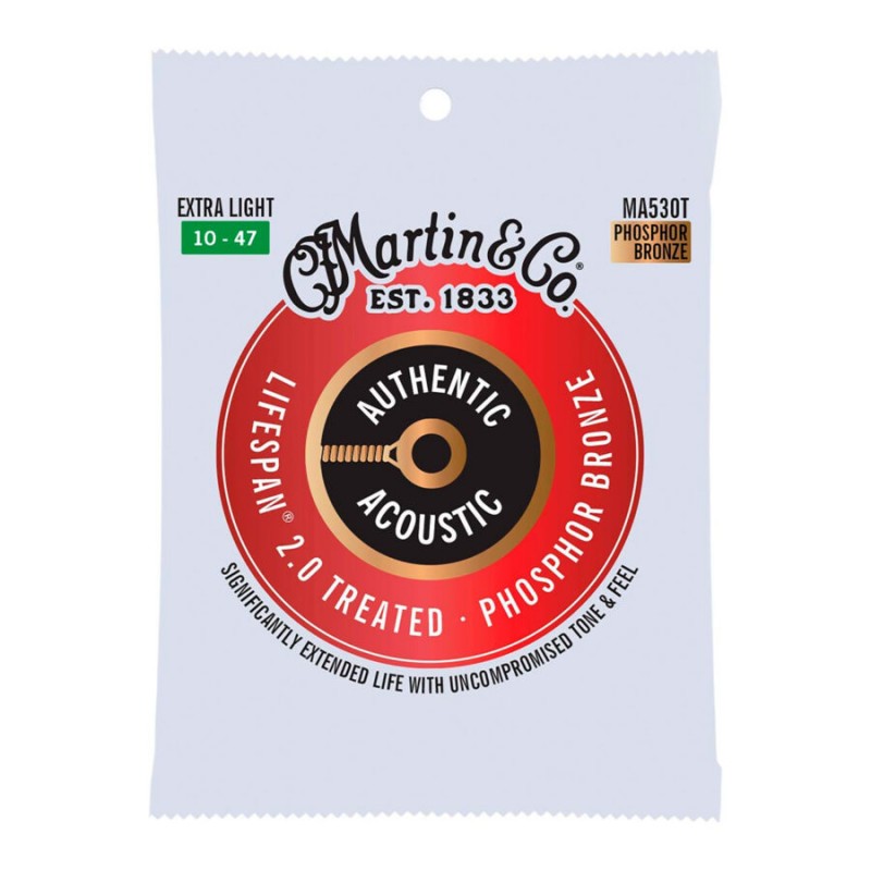 Cuerdas Martin para guitarra acústica MA535T, 2.0 tratadas EXTRA LIGHT