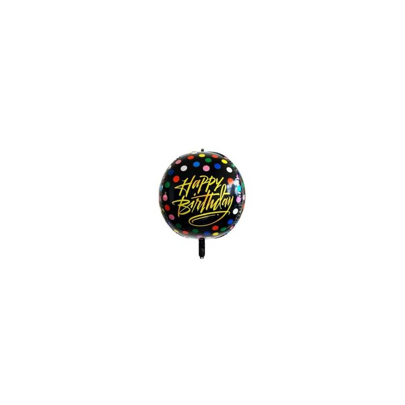Globo orb negro Happy Birthday