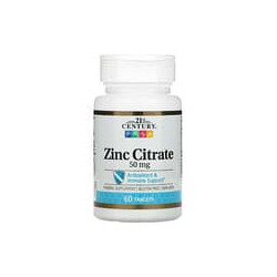 21st Century, Citrato de zinc, 50mg, 60comprimidos