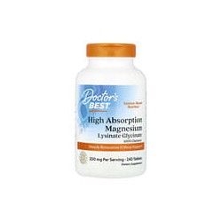 Doctor's Best, Magnesio de alta absorción, 200 mg, 240 comprimidos (100 mg por comprimido)