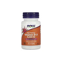 NOW Foods, VitaminaD3, Alta potencia, 5000UI, 120cápsulas blandas