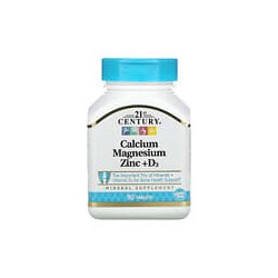 21st Century, Calcio, magnesio y zinc + D3, 90 tabletas