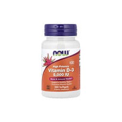 NOW Foods, Vitamina D3, Alta potencia, 125 mcg (5000 UI), 240 cápsulas blandas