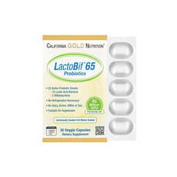 California Gold Nutrition, Probióticos LactoBif65, 65.000millones de UFC, 30cápsulas vegetales