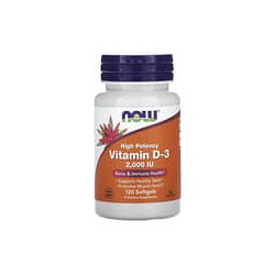 NOW Foods, VitaminaD3, Alta potencia, 2000UI, 120cápsulas blandas