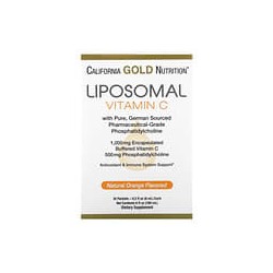 California Gold Nutrition, VitaminaC liposomal, Sabor a naranja, 1000mg, 30sobres, 6ml (0,2oz.líq.) cada uno