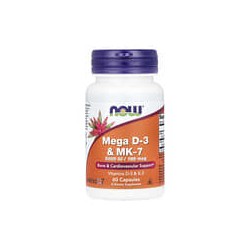 NOW Foods, Mega vitaminaD3 y MK-7, 5000UI, 180mcg, 60cápsulas