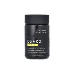 Sports Research, Vitaminas D3 y K2, De origen vegetal, 62,5 mcg/100 mcg, 60 cápsulas blandas vegetales