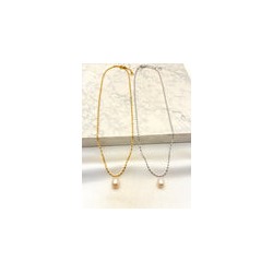 Collar Oval Perla Acero