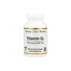 California Gold Nutrition, VitaminaD3, 125mcg (5000UI), 360cápsulas blandas de gelatina de pescado