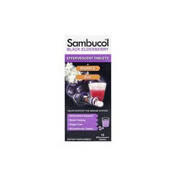 Sambucol, Saúco negro, Comprimidos efervescentes con vitamina C y zinc, Para niños de 4 años en adelante, 15 comprimidos eferves