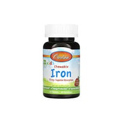 Carlson, Niños, Hierro masticable, Sabor natural a fresa, 15 mg, 60 comprimidos