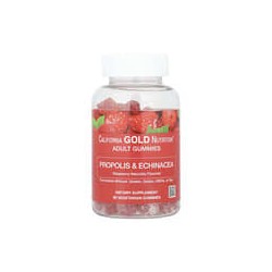 California Gold Nutrition, Gomitas con propóleo y equinácea, Sabor natural a frambuesa, 90gomitas vegetales