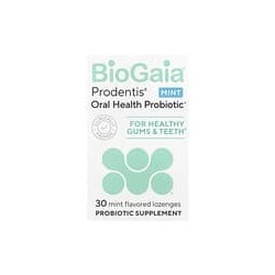 BioGaia, Suplemento probiótico para la salud bucal Prodentis®, Para encías y dientes saludables, Menta, 30pastillas probióticas