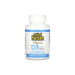 Natural Factors, VitaminaD3, Sabor a fresa, 10mcg (400UI), 100comprimidos masticables