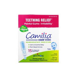 Boiron, Camilia, Alivio para la dentición, A partir de 1 mes, 15 dosis líquidas premedidas, 1 ml (0,034 oz. Líq.) Cada una