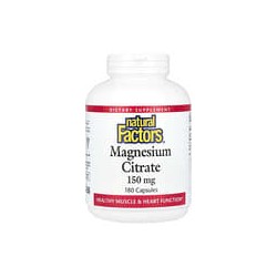 Natural Factors, Citrato de magnesio, 150mg, 180cápsulas