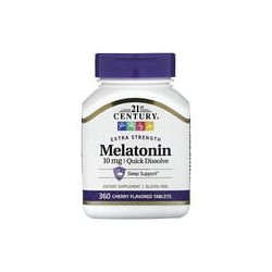 21st Century, Melatonina con concentración extra, Cereza, 10 mg, 360 comprimidos