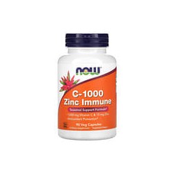 NOW Foods, Suplemento inmunitario de vitaminaC-1000 y zinc, 1000mg de vitaminaC y 15mg de zinc, 90cápsulas vegetales