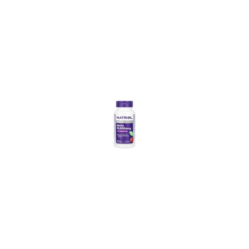 Natrol, Biotina, Disolución rápida, Máxima concentración, Fresa, 10.000mcg, 60comprimidos