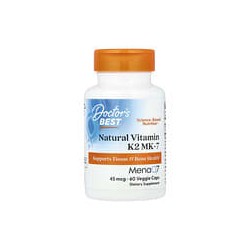 Doctor's Best, VitaminaK2 natural en forma de MK-7 con MenaQ7, 45mcg, 60cápsulas vegetales