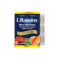 California Gold Nutrition, Ultamins, Suplemento multivitamínico con CoQ10, hongos, enzimas, vegetales y bayas para hombres, 60cá
