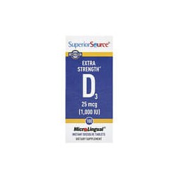 Superior Source, D3, Concentración extra, 25 mcg (1000 UI), 100 comprimidos de disolución instantánea MicroLingual®