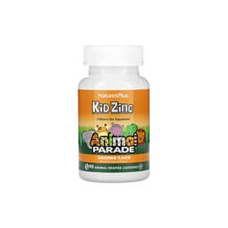 NaturesPlus, SourceofLife, AnimalParade, Pastillas KidZinc para niños, Sabor a mandarina natural, 90pastillas con forma de anima