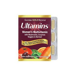 California Gold Nutrition, Ultamins, Suplemento multivitamínico con CoQ10, hongos, enzimas, vegetales y bayas, 60cápsulas vegeta