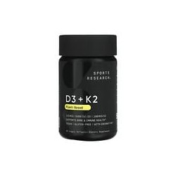 Sports Research, VitaminasD3 y K2, Suplemento de origen vegetal, 125mcg/100mcg, 60cápsulas blandas vegetales