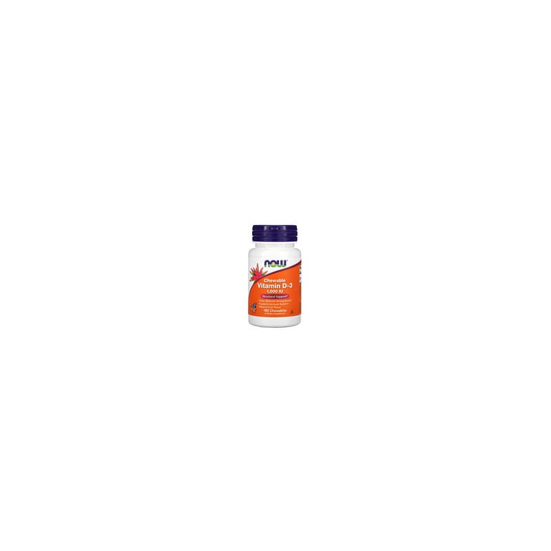 NOW Foods, Vitamina D3 masticable, Sabor natural a frutas, 1000 UI, 180 comprimidos masticables