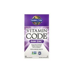 Garden of Life, VitaminCode, RAWZinc, 60cápsulas veganas