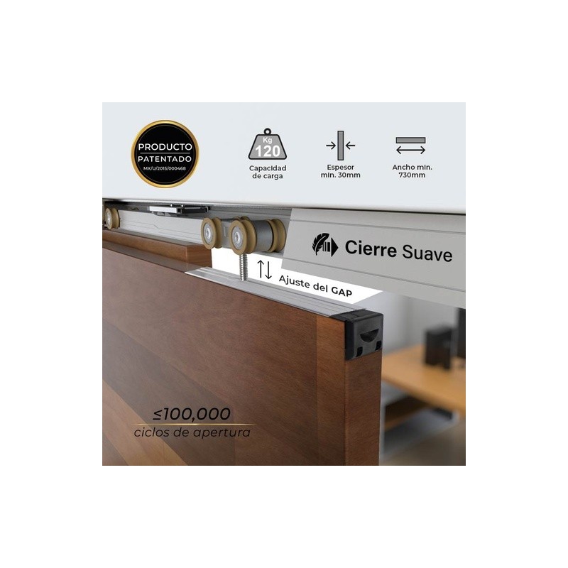 SISTEMA DESLIZABLE PARA PUERTAS PESADAS - CIERRE SUAVE - 120Kg MOD. JM960AX2-120