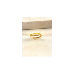 Anillo Abierto Zirconias Dorado Acero