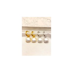 Arracada Cuadro Perla Acero