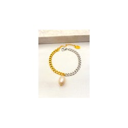 Pulsera Bicolor Perla Acero