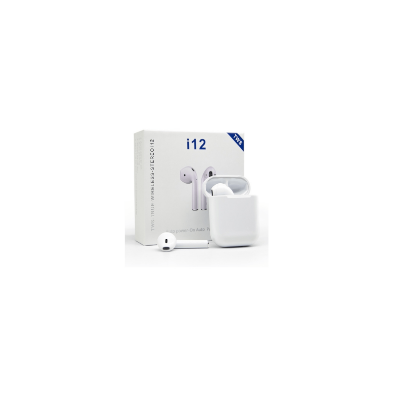 Audífonos blancos bluetooth i12 con estuche de carga / st-w113