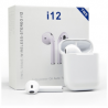 Audífonos blancos bluetooth i12 con estuche de carga / st-w113