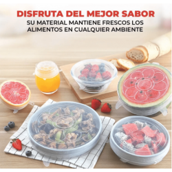 Tapas Herméticas De Silicon Flexible Reutilizable 6Pz