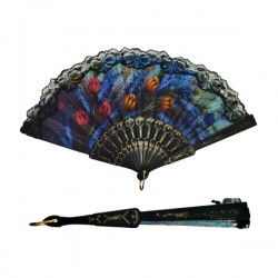 1pza Abanico de plástico con tela y con encaje, variedad de colores y diseños / a8