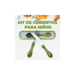 Estuche metálico ele-gate con cuchara, tenedor y cuchillo infantil con estampado de gatos, variedad de colores / lovely babycat