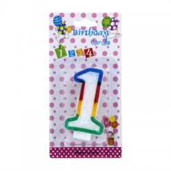 1pza Vela de número con diamantina y contorno en colores arcoíris / 968727