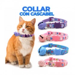 Collar ajustable para mascota con diseño estampado y cascabel, variedad de modelos