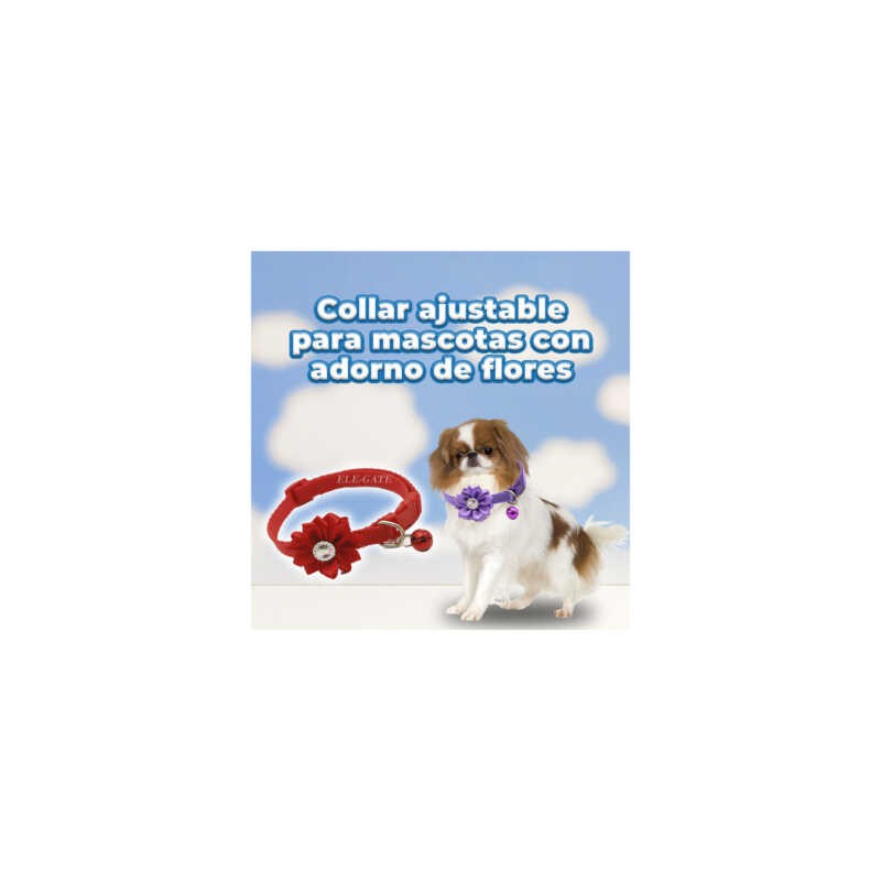 Collar ajustable para mascota con diseño de flor y cascabel, variedad de colores