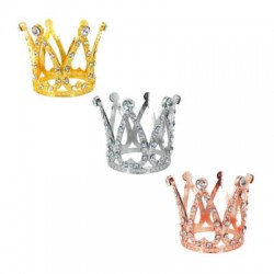 1pza Mini corona 6 picos de metal 3.5 x 3.2 cm con pedrería para decoración multiusos, variedad de colores / bt-2194