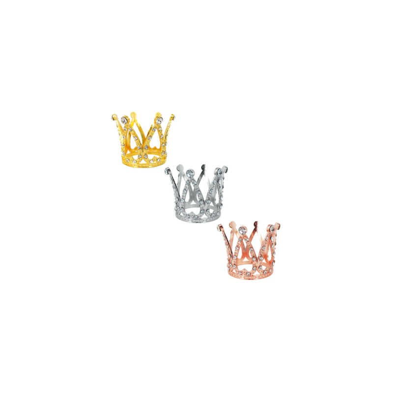 1pza Mini corona 6 picos de metal 3.5 x 3.2 cm con pedrería para decoración multiusos, variedad de colores / bt-2194