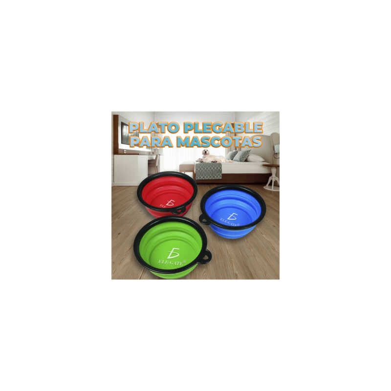 Tazón portátil plegable de silicón con mosquetón 650ml, variedad de colores