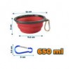 Tazón portátil plegable de silicón con mosquetón 650ml, variedad de colores